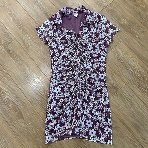 Purple, floral, collard, mini dress. Size large.